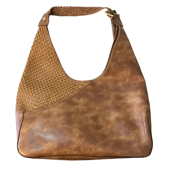 PATRICIA NASH Amaya Hobo Shoulder Bag in Sand Brown Woven Leather NEW